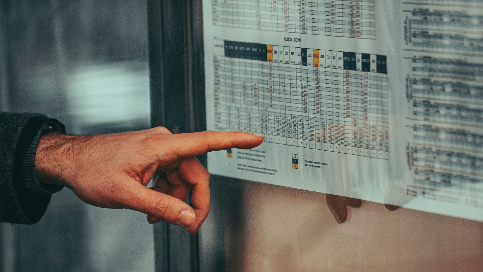 a person pointing at a poster on a wall