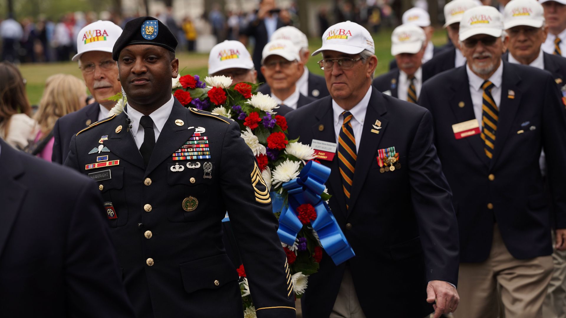 U.S. service members assigned to Joint Task Force-National Capital Region and the U.S. Army Military District of Washington, support a ceremony honoring Vietnam War veterans at the Vietnam Veterans Memorial in Washington, March 29, 2025. National Vietnam War Veterans Day is a national observance that recognizes U.S. service members who served in the Vietnam War. (U.S. Army photo by Sgt. Nathan Winter)