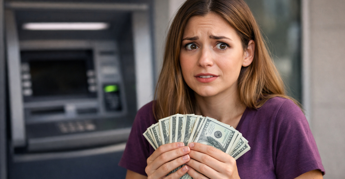 Woman lots of cash at ATM