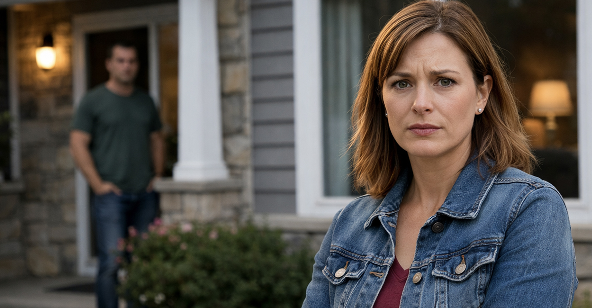 AI-generated image of a woman concerned about her name not being on the title to her ex's house.