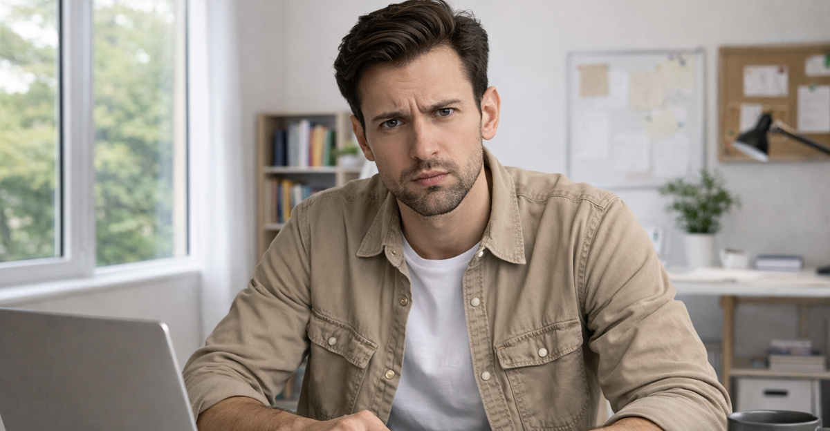 AI-generated image of a man upset about a freelance contract dispute.