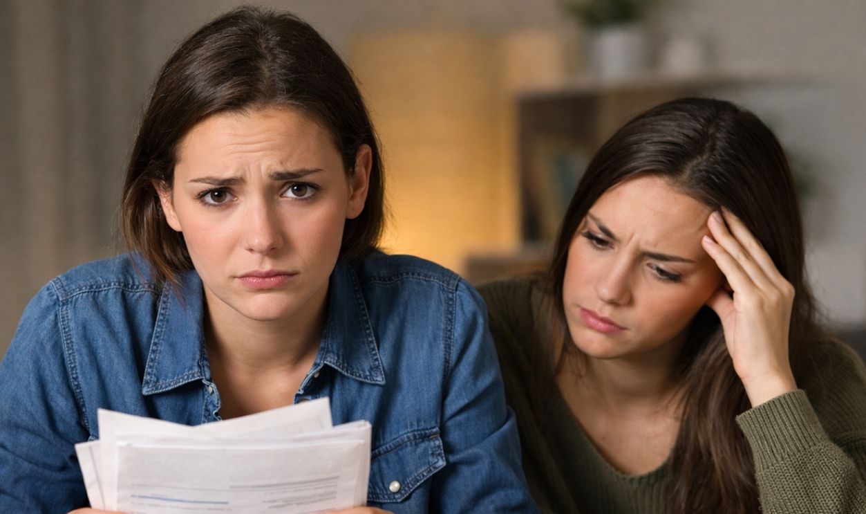 Worried sisters in quiet conversation