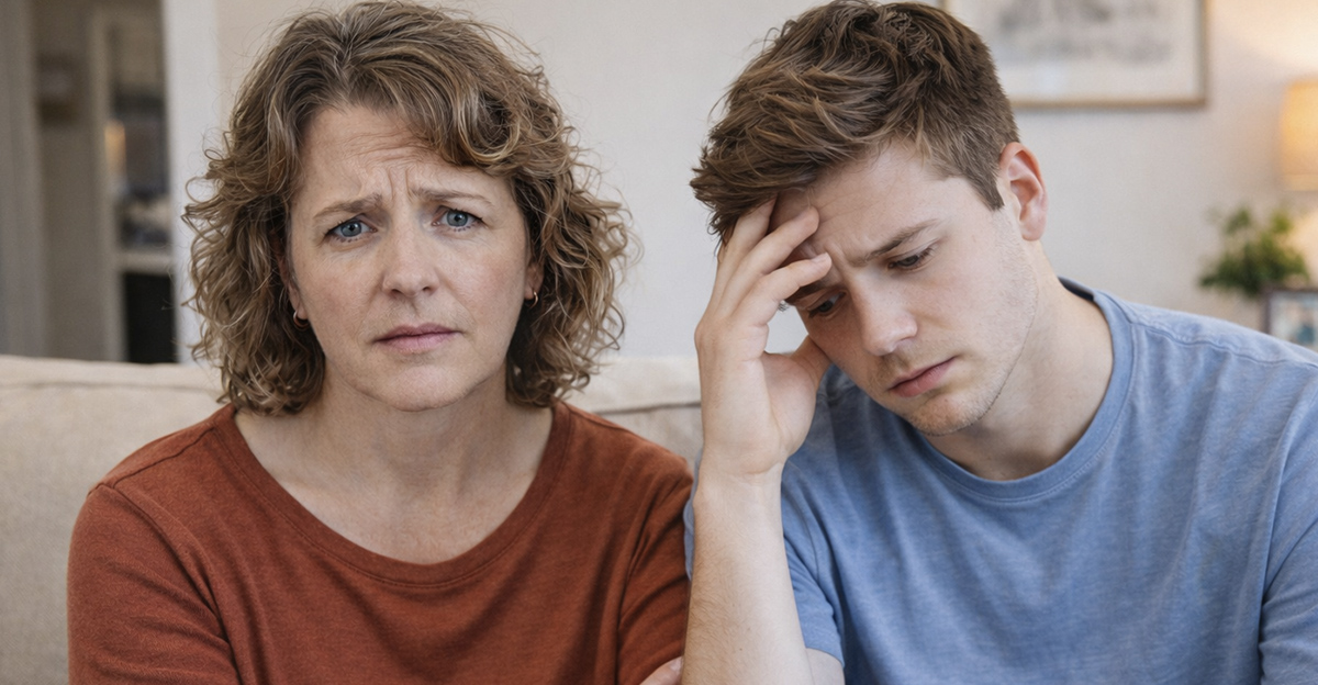 A concerned mother with her son.