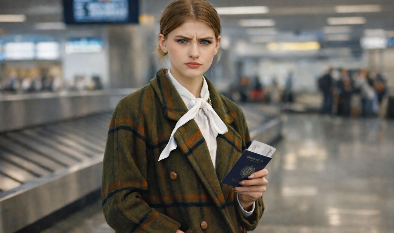Young Woman with Passport at airport