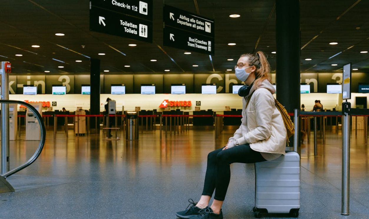 Woman Sitting on Luggage