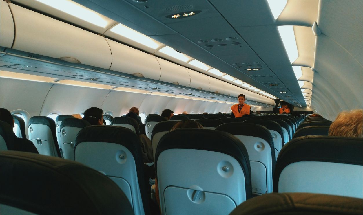 Cabin of aircraft with passengers on board