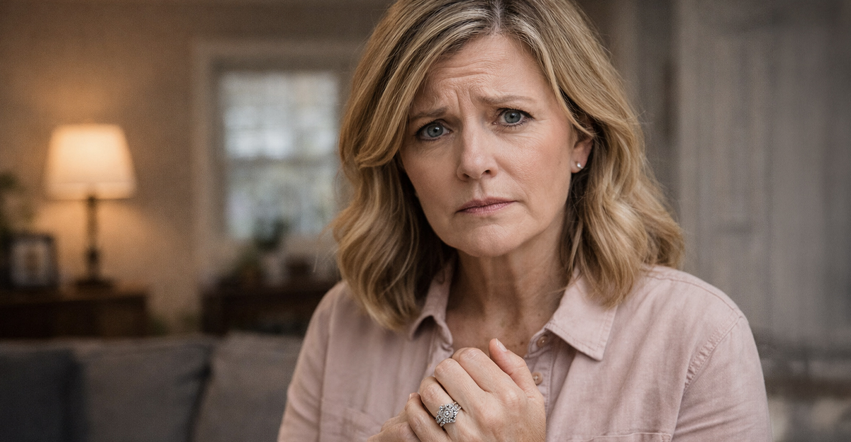 AI-generated image of a woman concerned about her heirloom ring. 