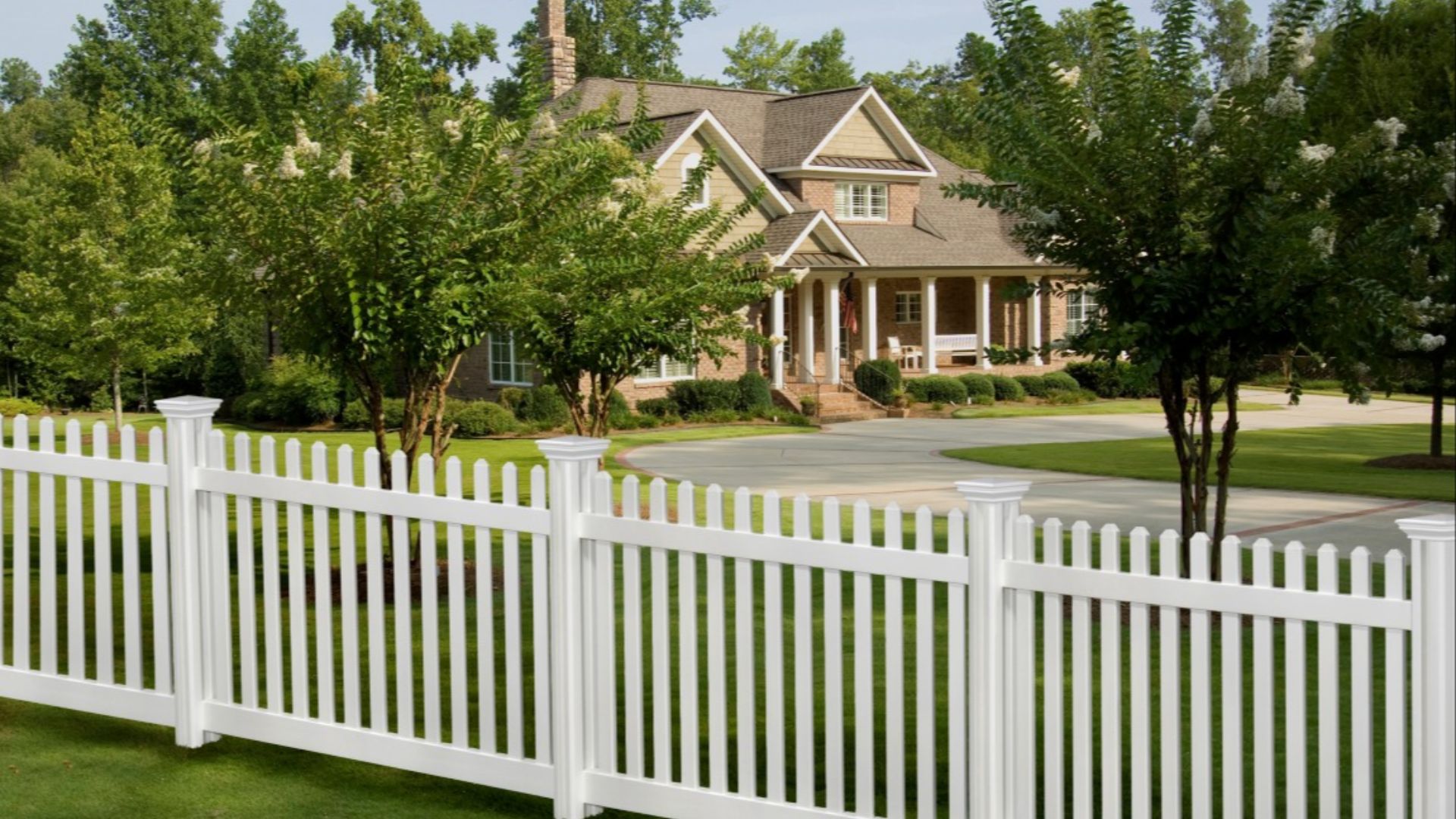 This classic white picket fence is made from PVC, also known as polyvinyl chloride or vinyl.