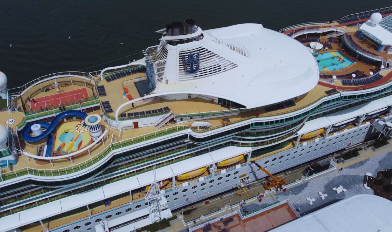 Aerial View of Luxurious Cruise Ship with Pools