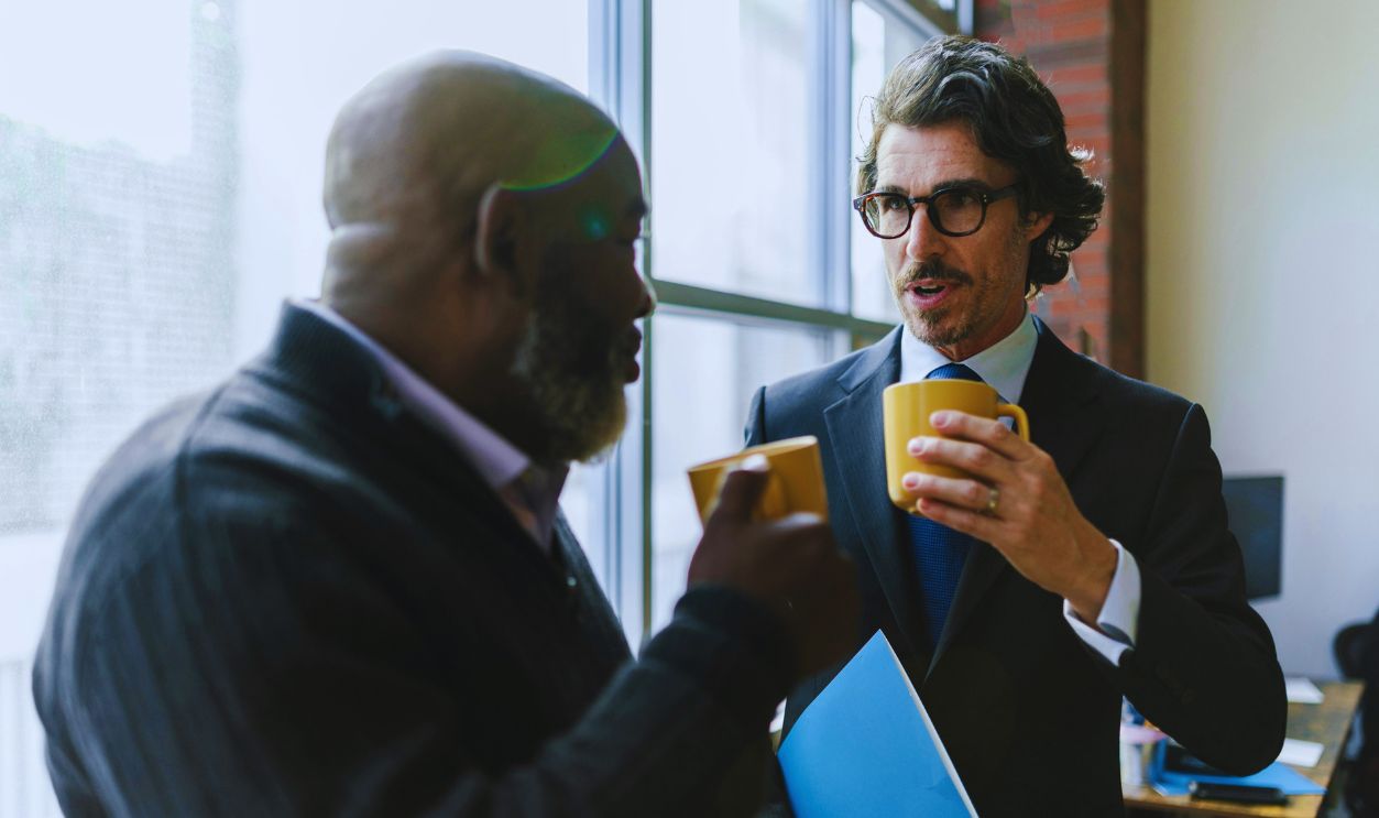 Elder man office talking