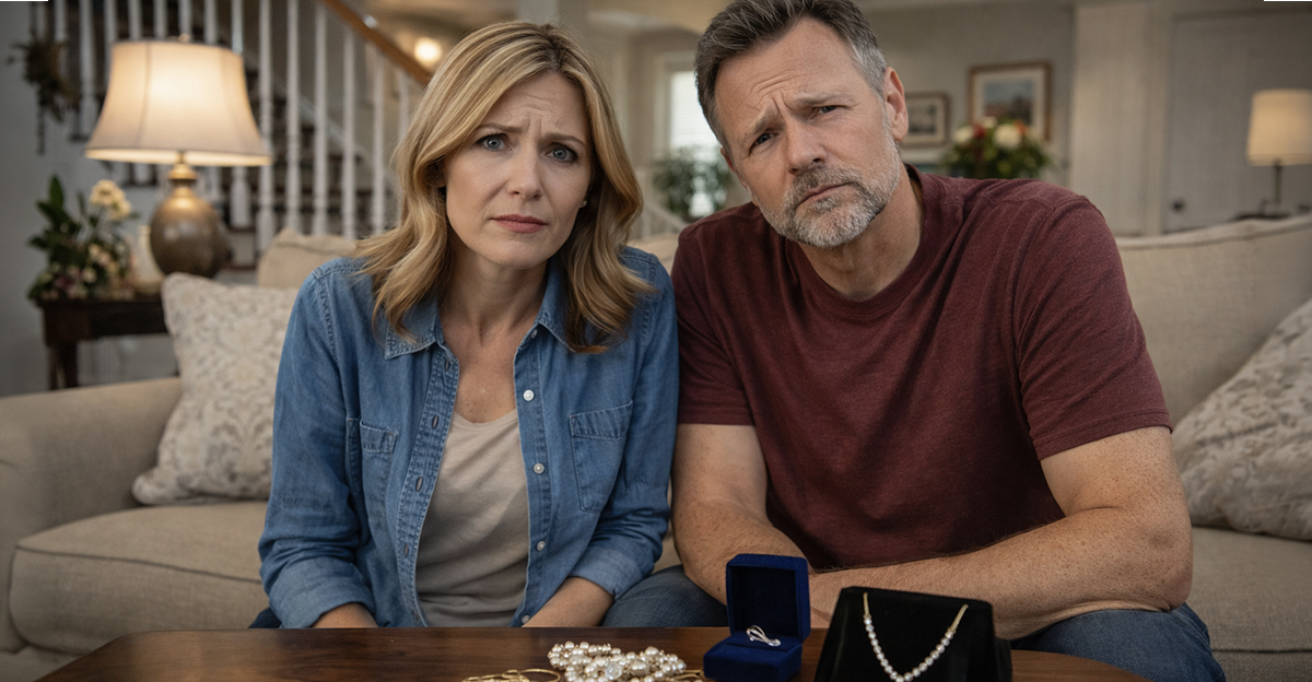 AI-generated image of a couple wondering if they can keep valuables found in their new home.