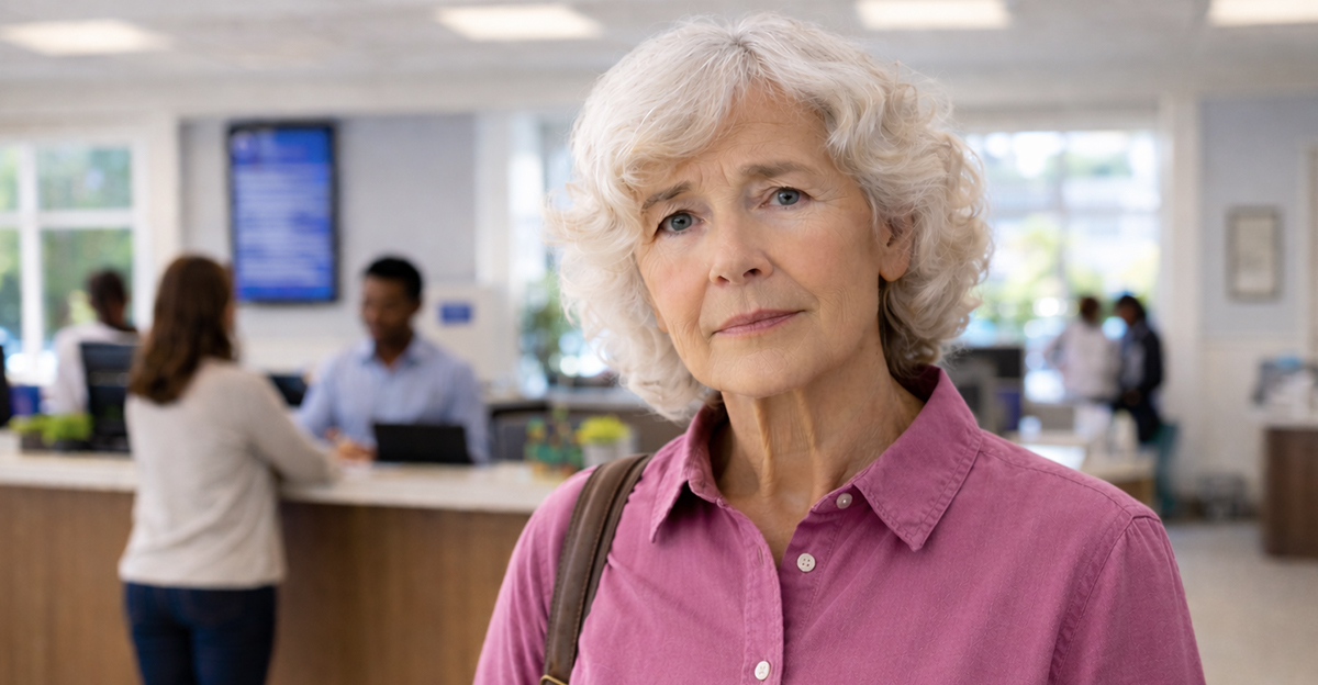 AI-generated image of woman trying to redeem savings bonds at the bank.