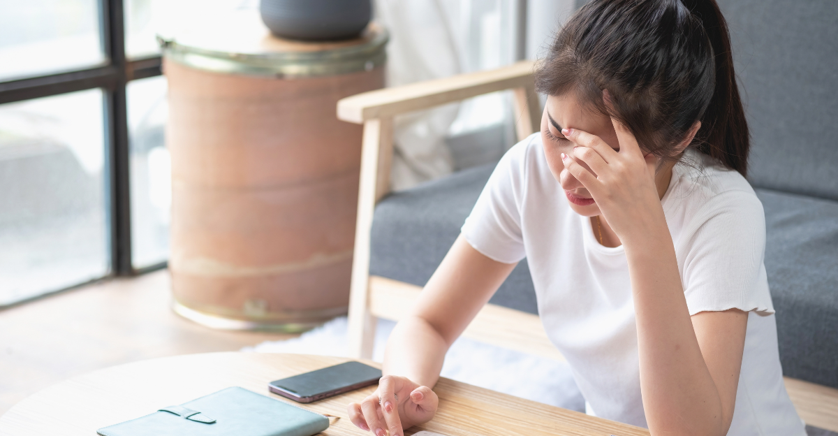Young Asian woman sitting and calculating expenses