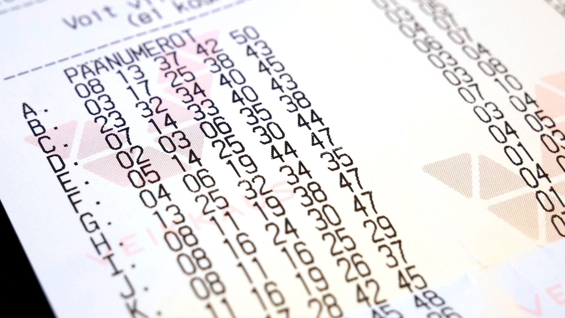 Finnish Eurojackpot lottery ticket.