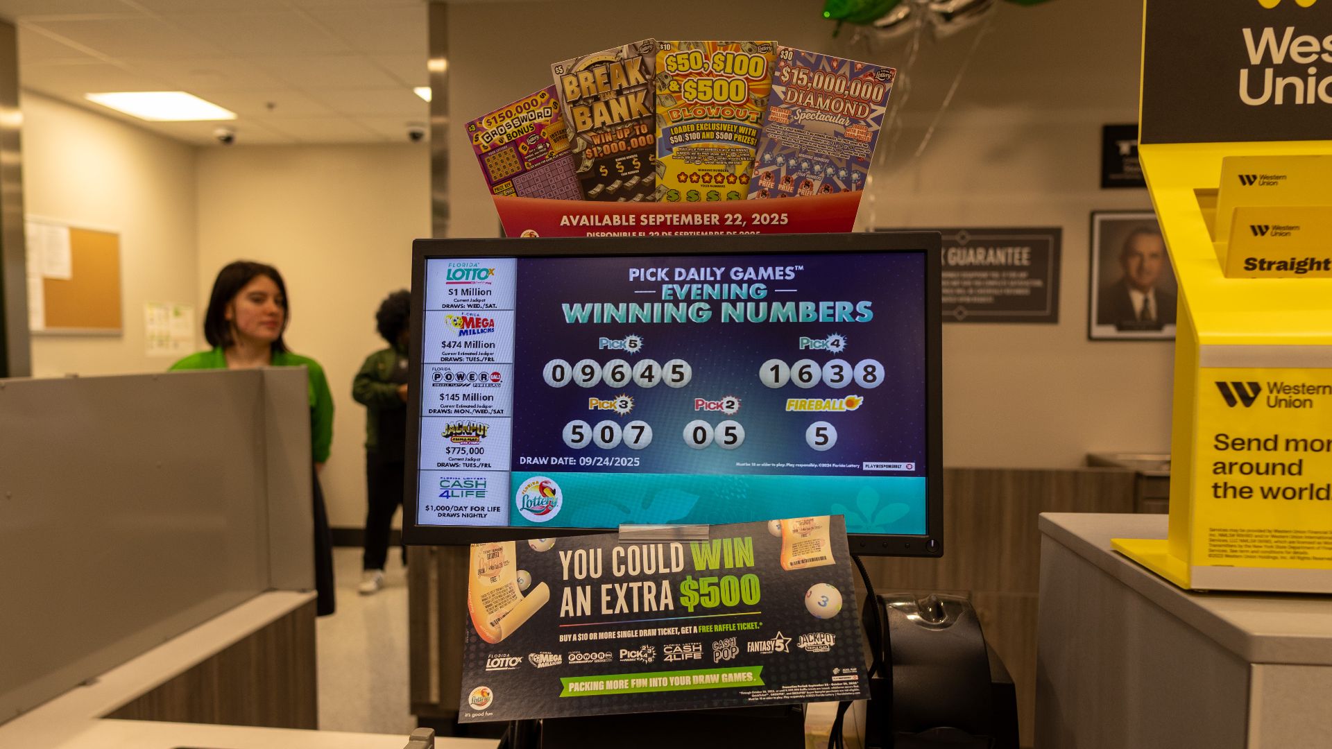 A Florida Lottery booth at the Customer Service section of a Publix store in Orlando, Florida.