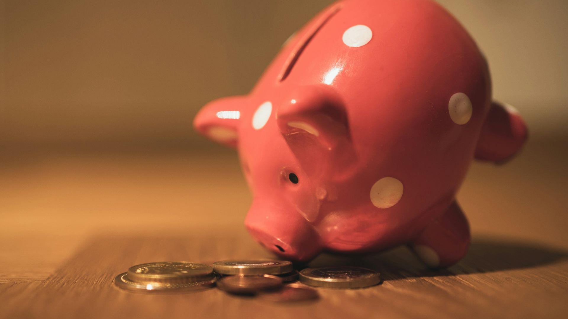 pink pig coin bank on brown wooden table