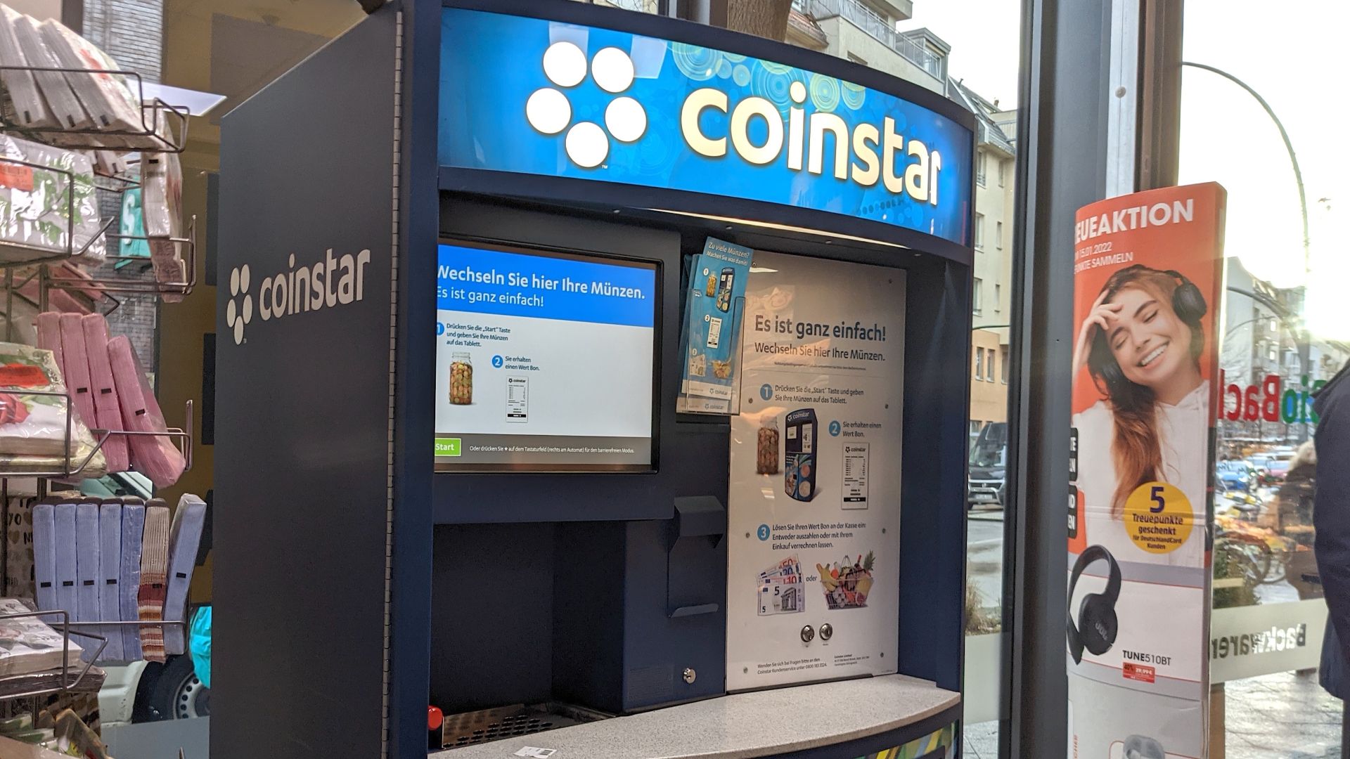 A machine used to exchange coins in an Edeka supermarket in Berlin