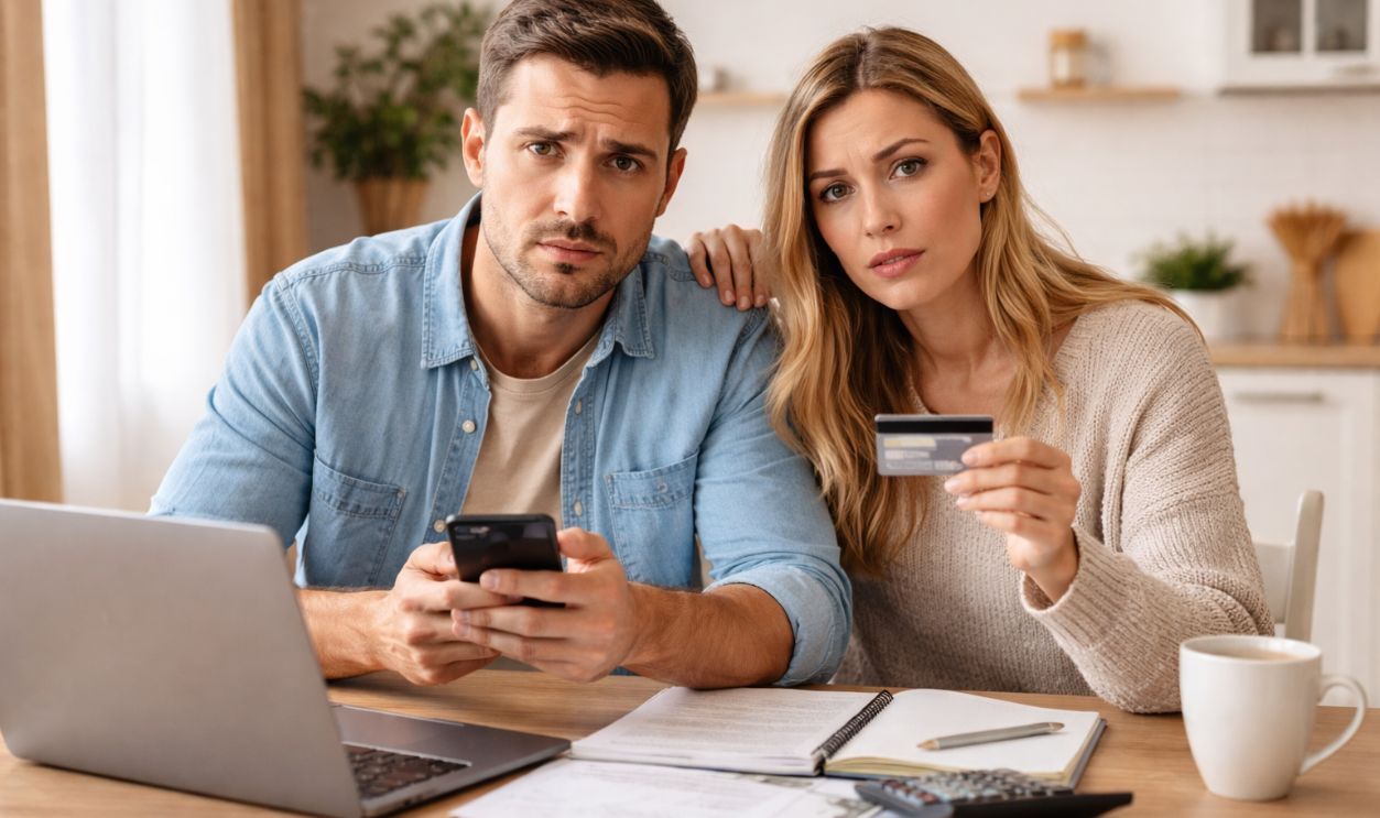 Couple managing finances at home