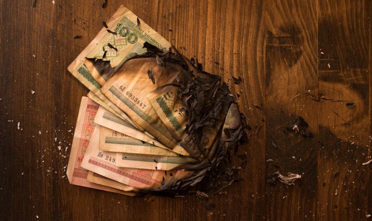 Stack of Burnt Banknotes 