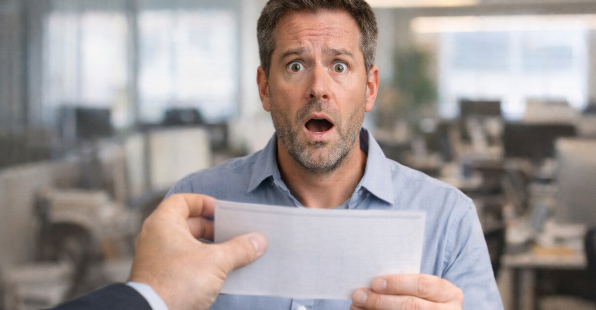 man shocked by paycheck