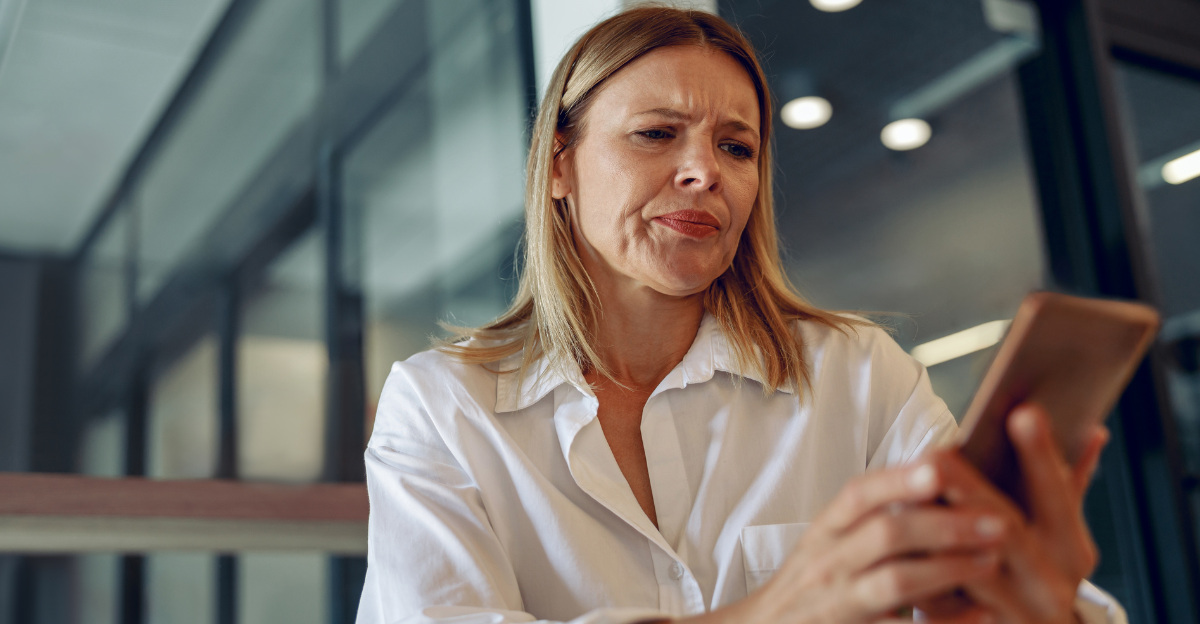 Worried woman manager holding phone
