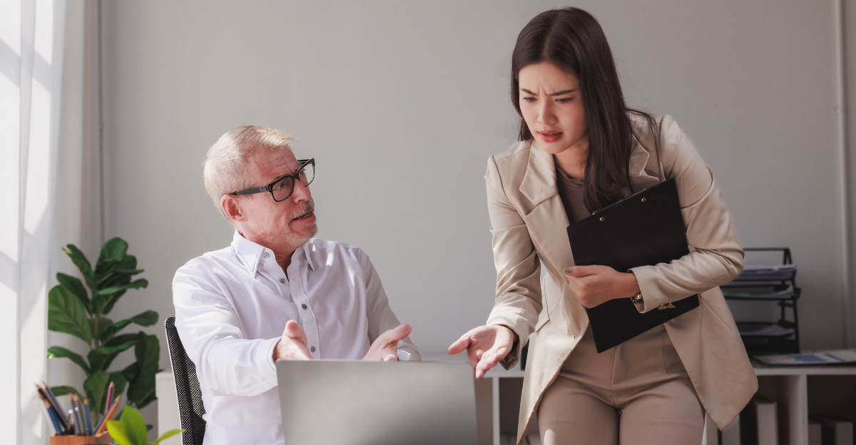 Business colleagues discussing project problems 