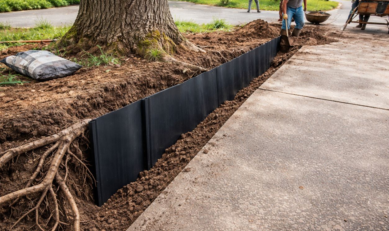 Installing root barrier along driveway edge