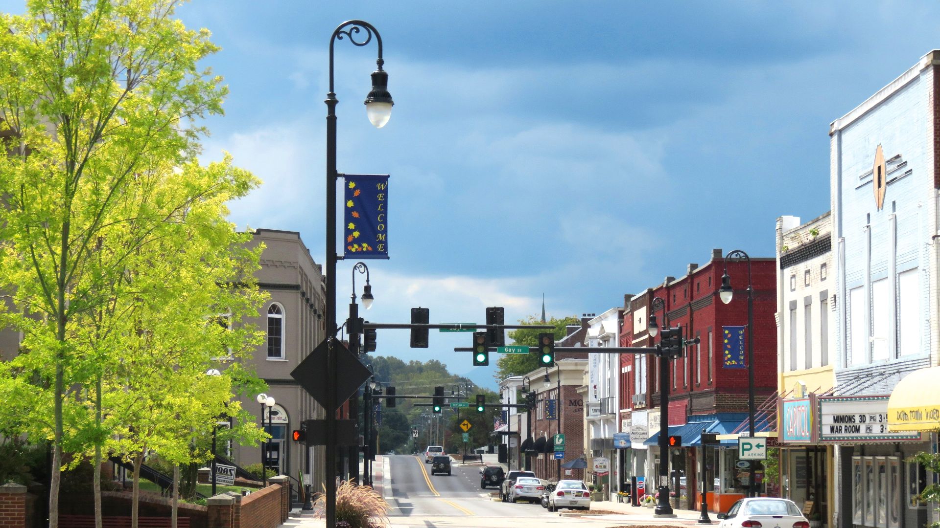 View along Main Street in Erwin, Tennessee, United States.