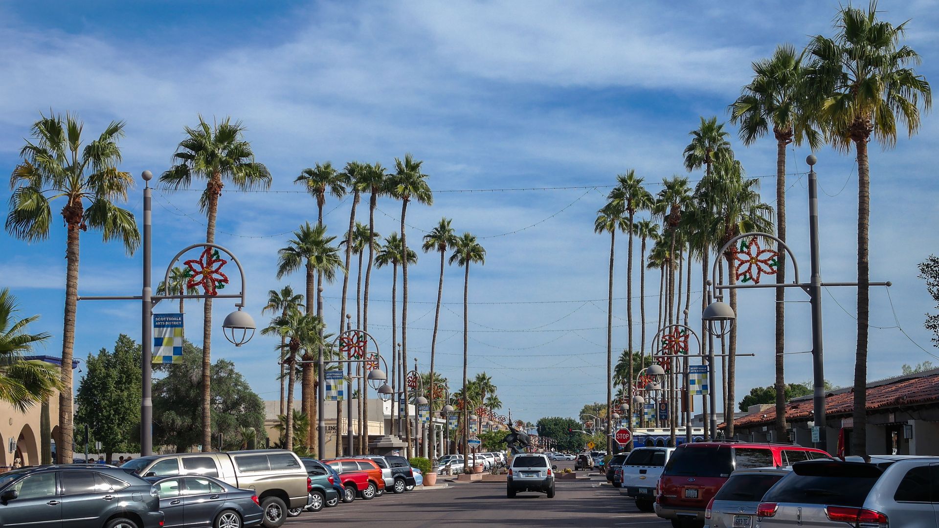 Main Street with palm trees — in Scottsdale, Arizona.
