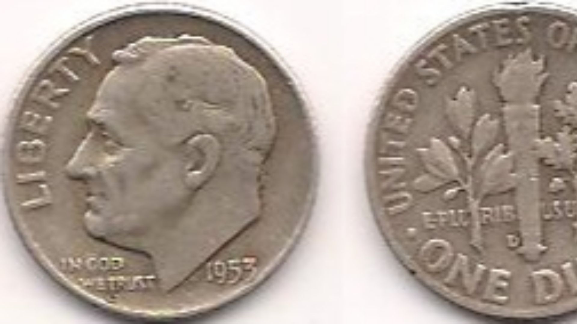 Both sides of a Silver Roosevelt Dime from 1953.