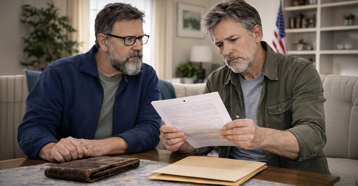Two men looking over a will.