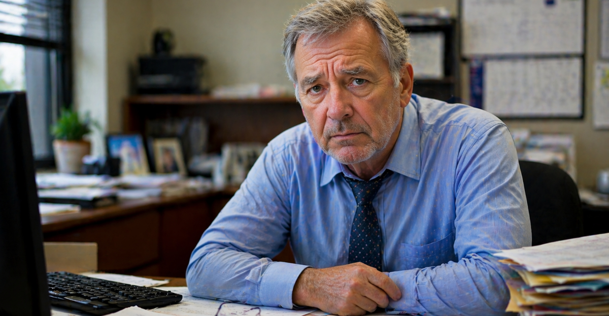 Older man sad at office