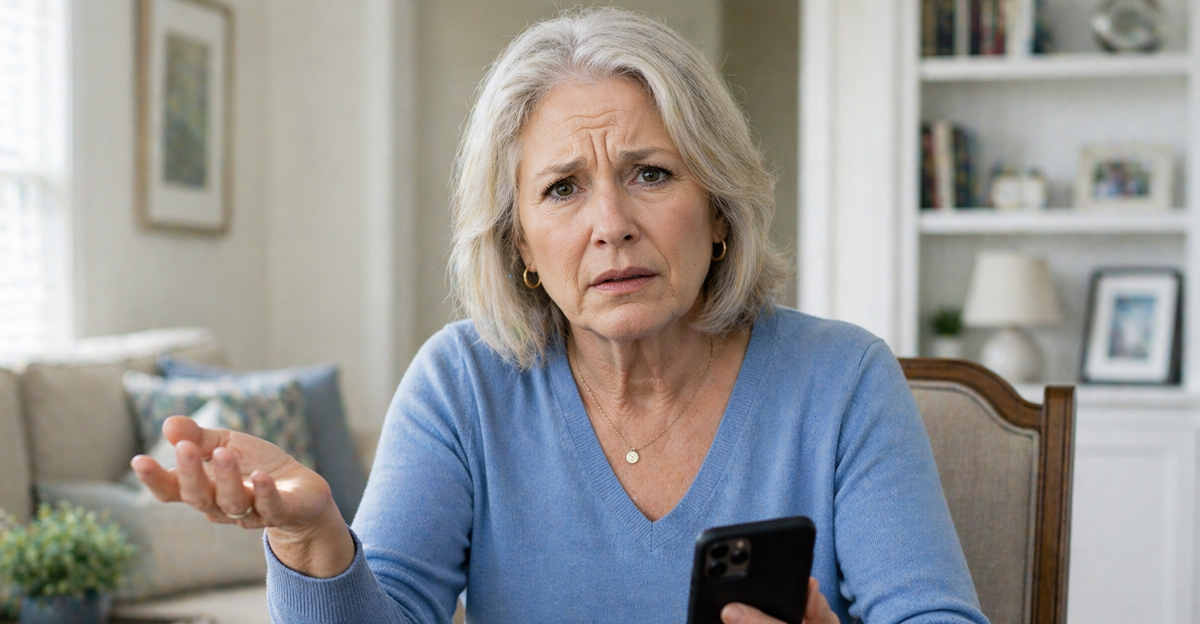 AI-generated image of a senior woman who is worried about a financial scam.