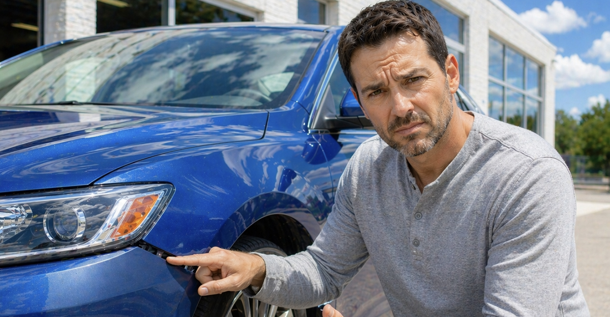 AI-generated image of a man upset of about a body shop repair.