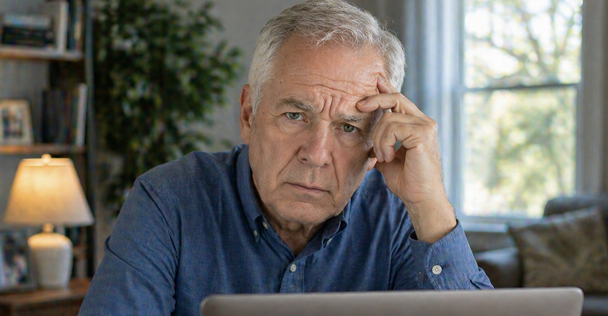 AI-generated image of a man worried about his email account being hacked. 