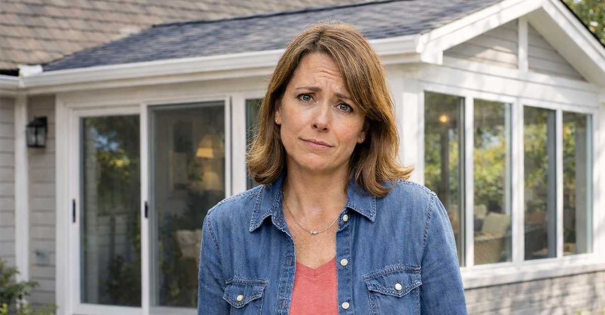 AI-generated image of a woman concerned about her home addition and HOA.