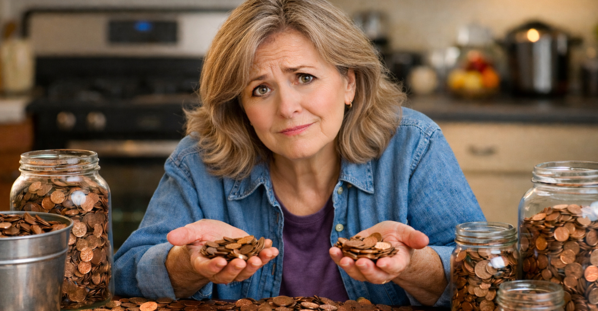 woman with lots of pennies