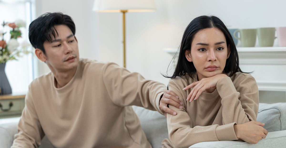 A couple sitting on a couch