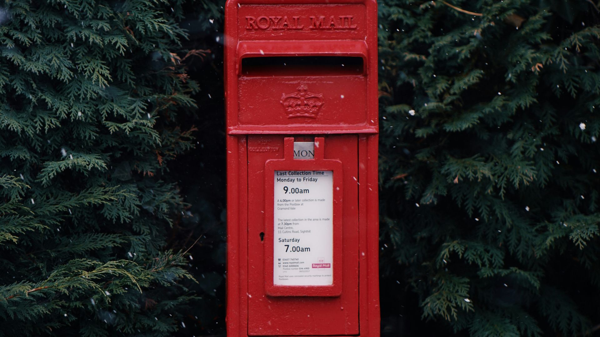 red steel Royal Mail mailbox