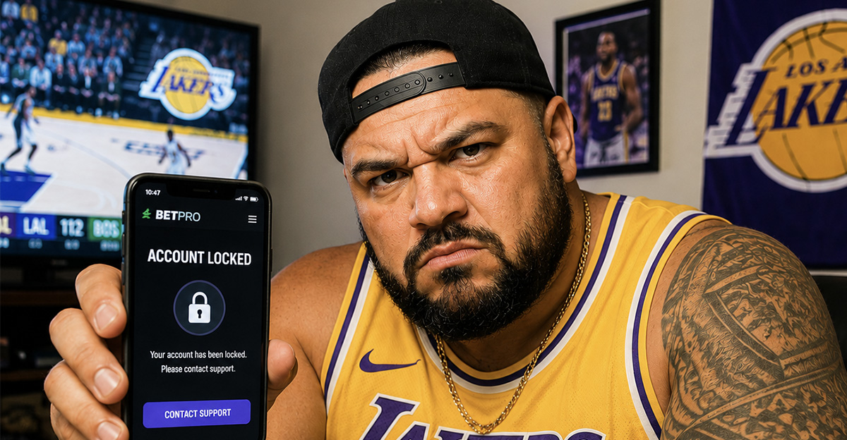 AI-generated image of a man locked out of his sports betting account.