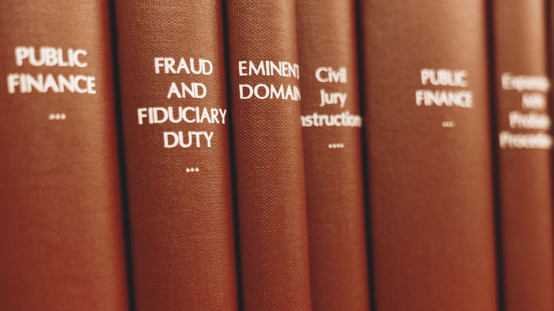 Legal books lined up at a law library