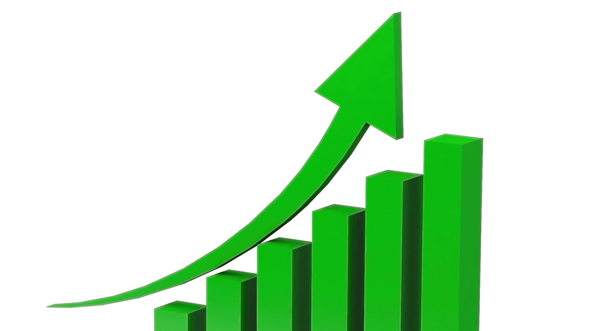Green bar graph with upward trending arrow