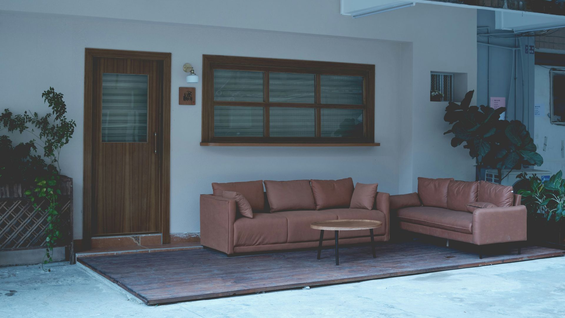 a living room with two couches and a coffee table