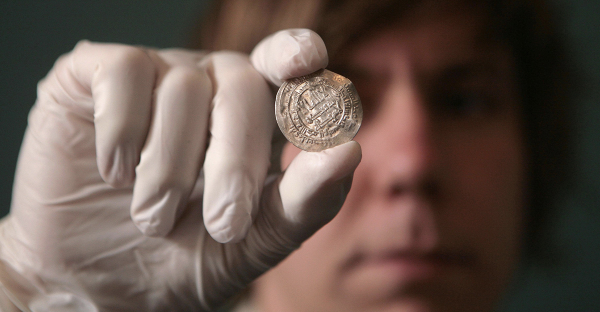 A silver coin, one of a number of newly conserved objects from a major Viking treasure hoard, going on display at The British Museum, London and the Yorkshire Museum, York.