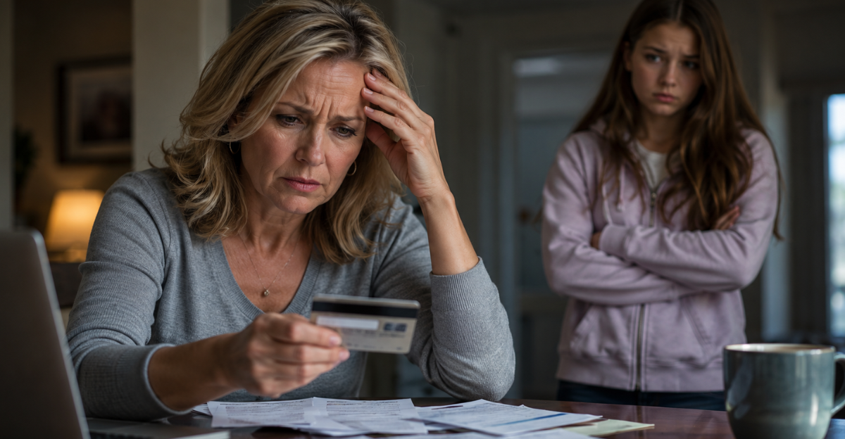 Worried Woman looking at credit card