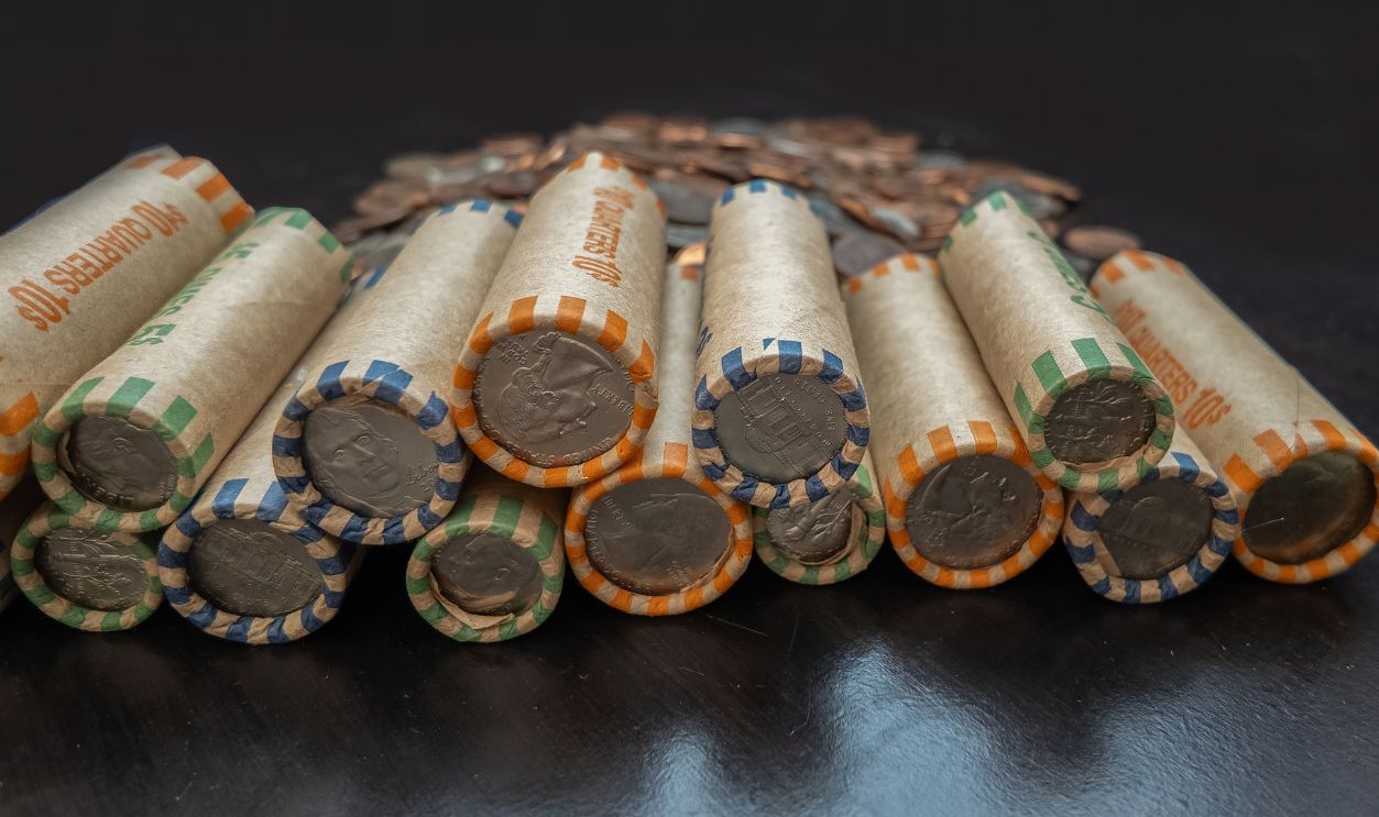 High-quality coin rolls and wrapped coins ideal for coin roll hunting, collecting, storage, and organizing circulated or unopened bank-rolled change
