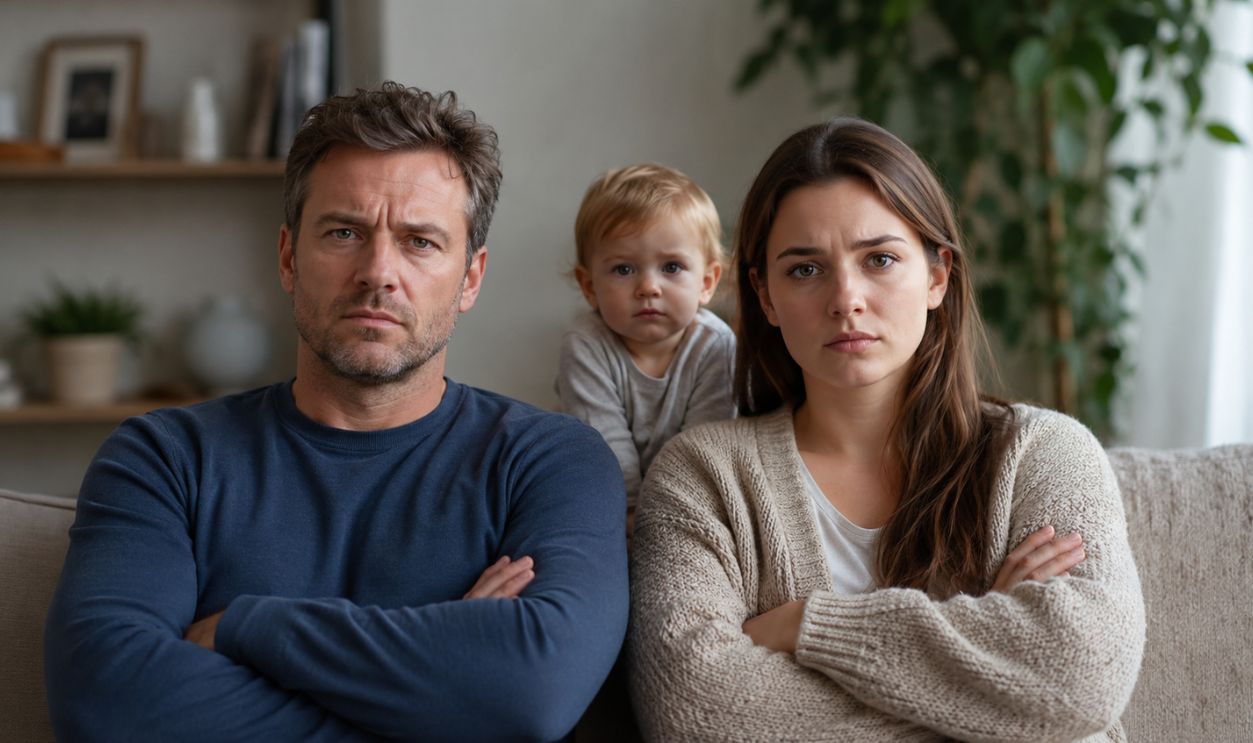 Tense family moment in the living room