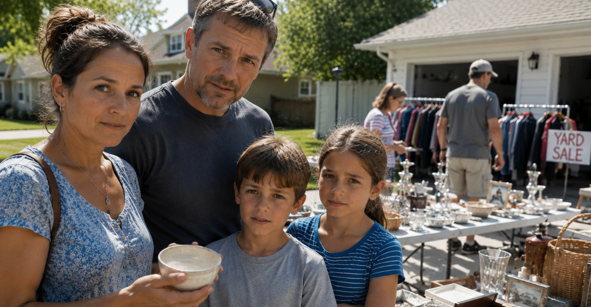 Family at yard sale