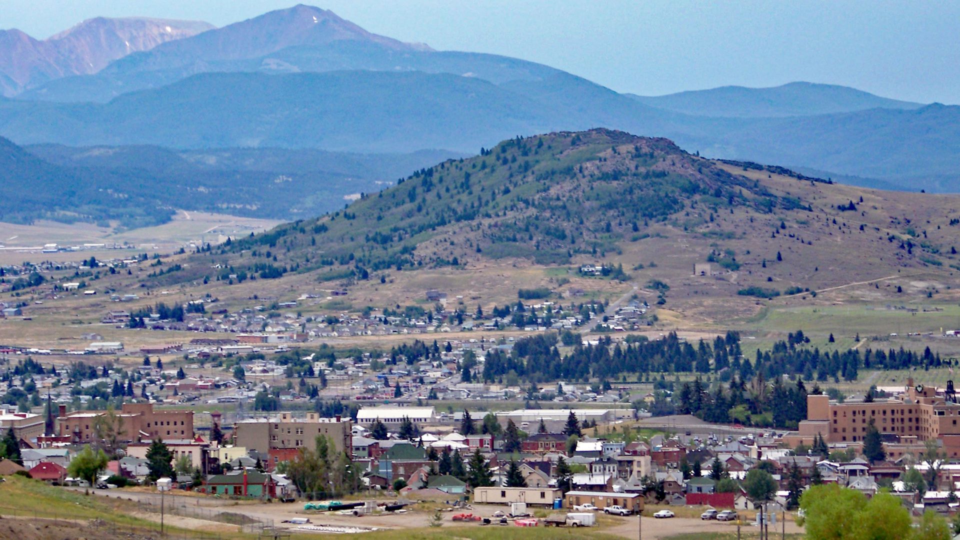 This is the town of Butte, Montana, as seen from near Big Butte.  The town is known as the “Richest Hill on Earth” and