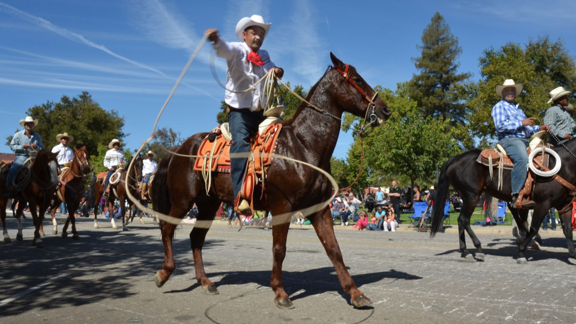 Roping skills are displayed by these wranglers.